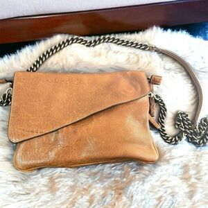 Maxon | Brown Italian Leather Handbag,  Asymmetrical Cognac Crossbody Purse Bag